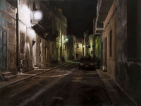 Notte  verdi bagliori, 2016, olio su tavola, cm 60x80