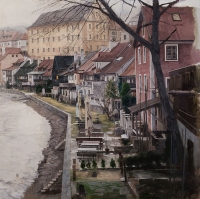 [gr]Case sul fiume. Prima della pioggia[/gr][br]2013, olio su tela, cm. 100 x 100