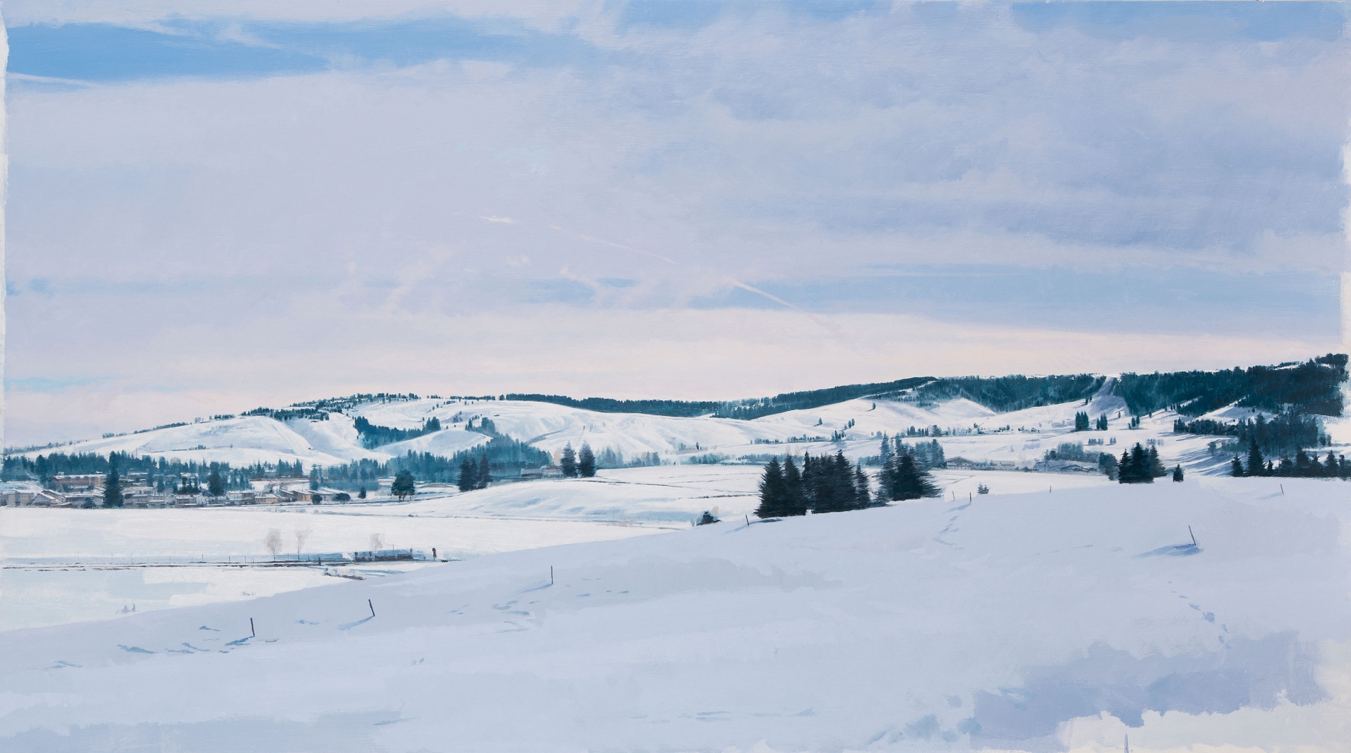 <span class='grassetto'>La quiete di un mattino</span>[br], 2015, Olio su tavola, cm 56x100