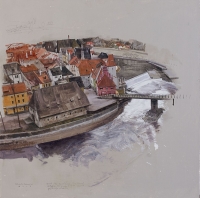 [gr]Piccola Città. Case sul fiume[/gr][br]2013, grafite e olio su tavola, cm. 70 x 70